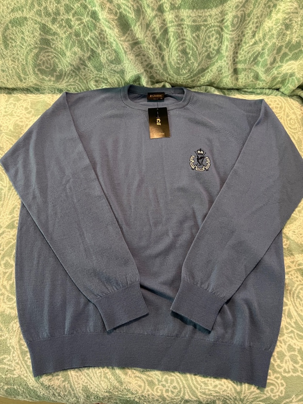 Royal County Down Glenbrae Men's MerinoCrewneck Sweater in Light Blue